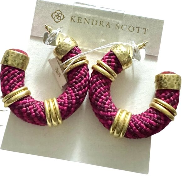New Kendra Scott Maya Woven and Gold Corded Hoope Earrings - Picture 2 of 7